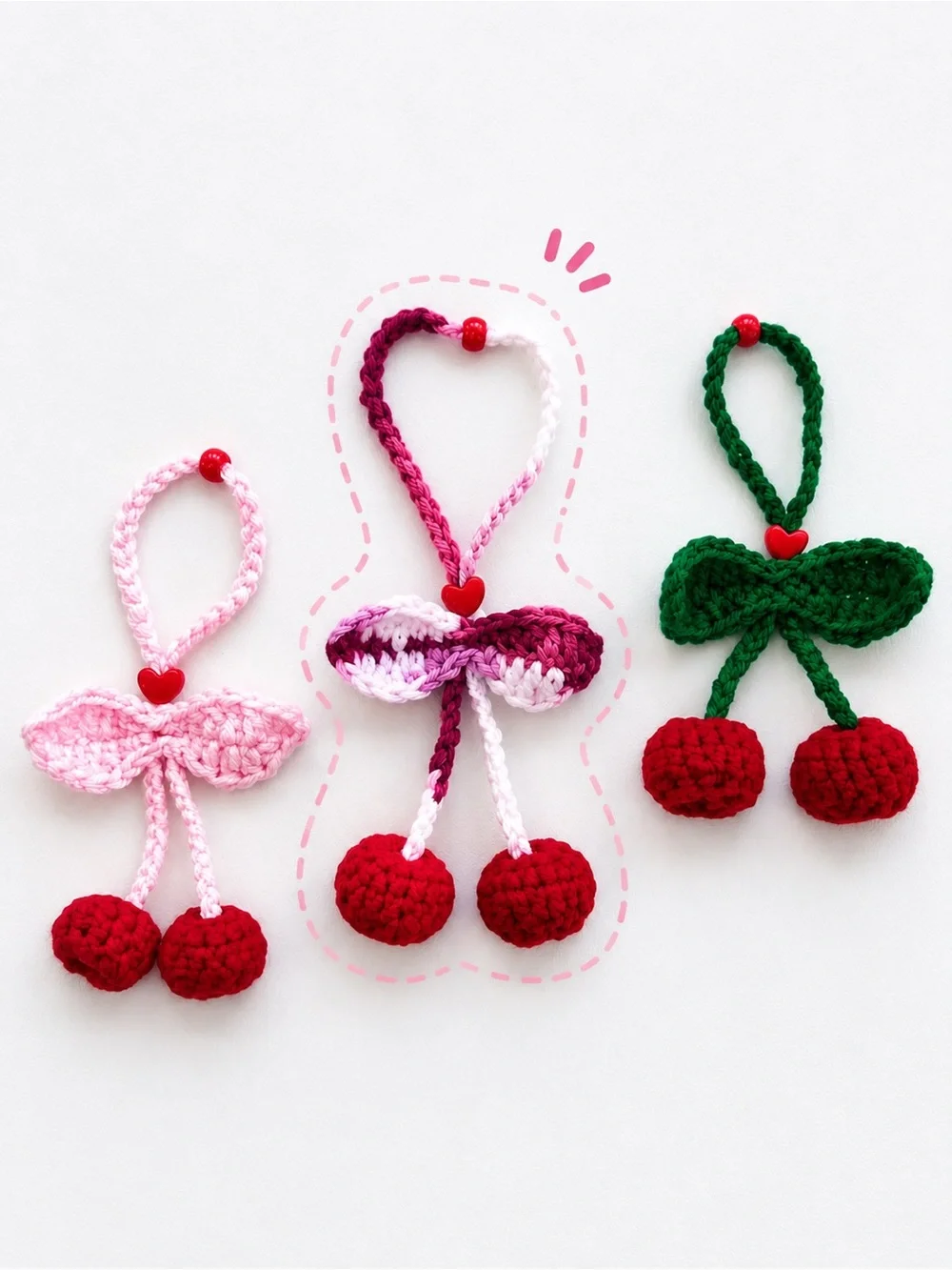 Berry Camo Crochet Cherry Bag Charm - Pink, Red & White